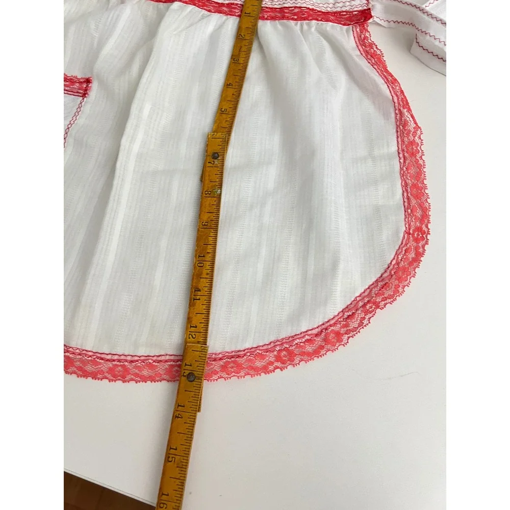 Vintage White Half Apron Red Lace Trim Pocket‎ Retro Hosting Kitchenette